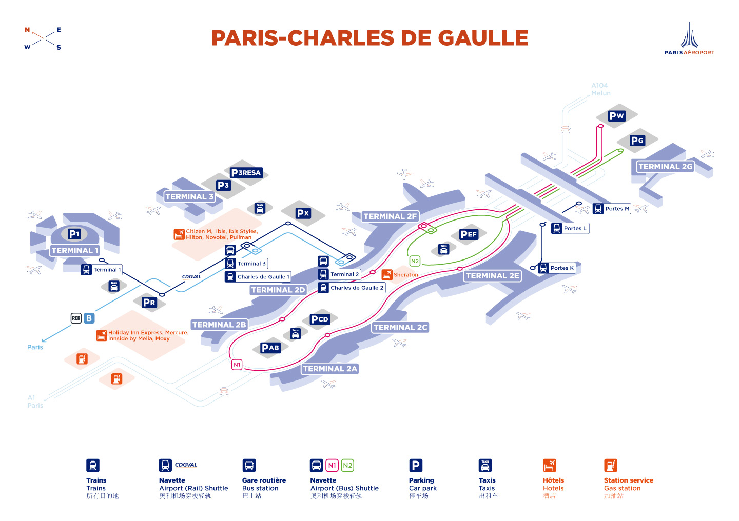 charles de gaulle airport to paris airport plan